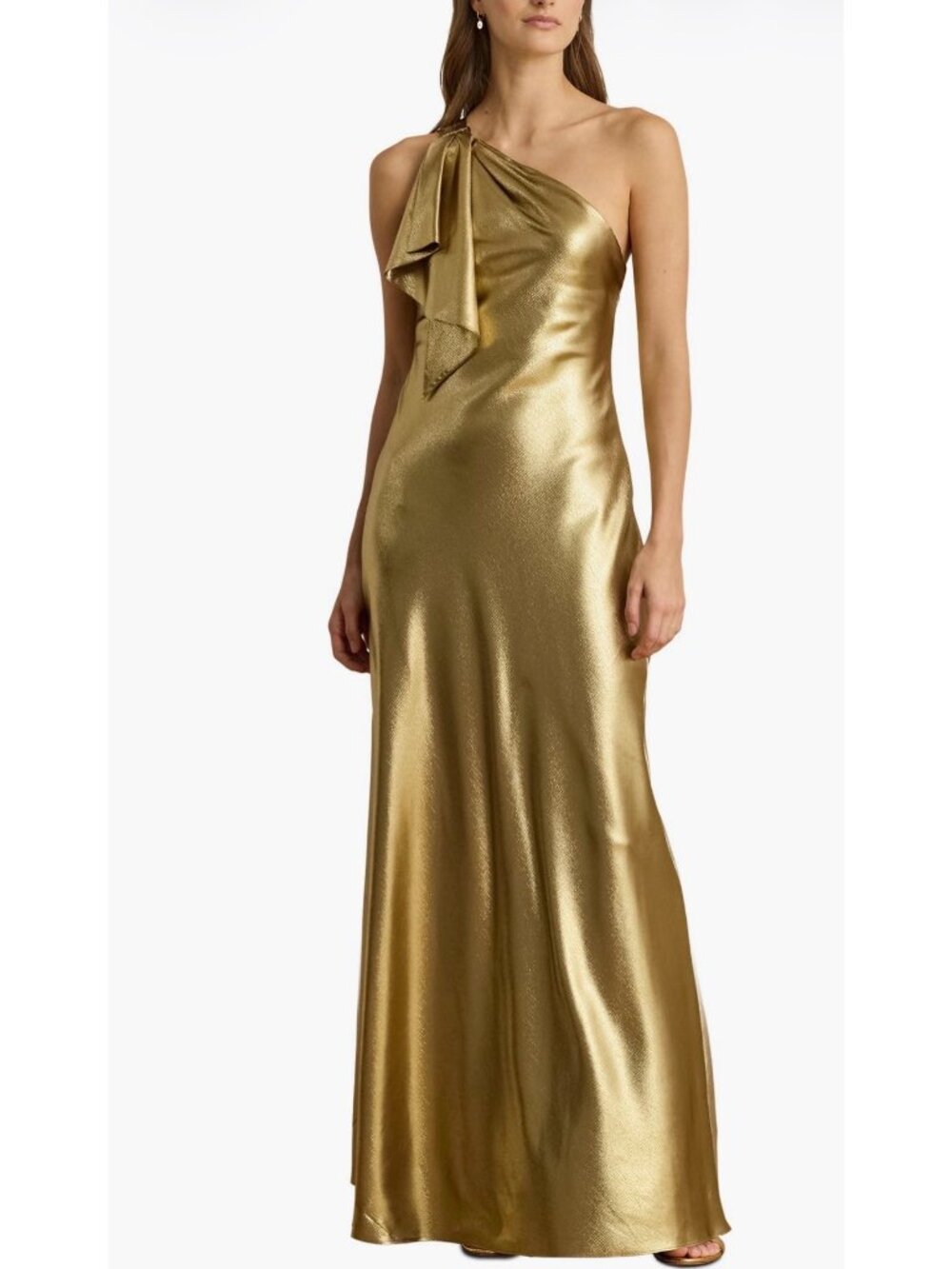 Lauren Ralph Lauren Elzira Hammered gold Satin Gown dress size 4